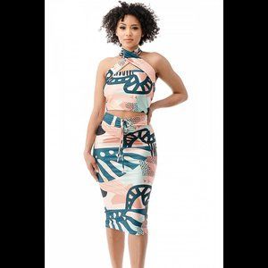 Island Print Halter Skirt Set